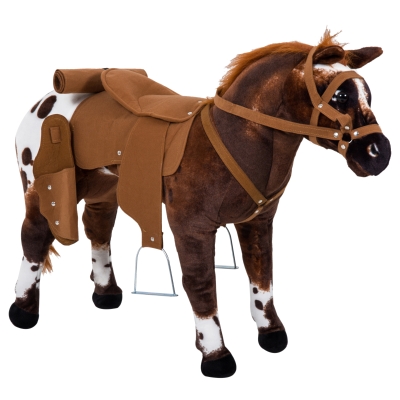 HOMCOM Caballo de Juguetes Infantiles Caballitos para Niños de Felpa Suave 85x28x60cm Marrón