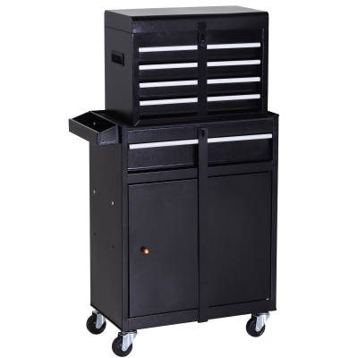 DURHAND Carro de Ferramentas com Rodas Carro de Ferramentas Móvel com 5 Gavetas Armário de Armazenamento e Almofada Antiderrapante Carga 52kg para Garagem 60x28x104,5cm Preto