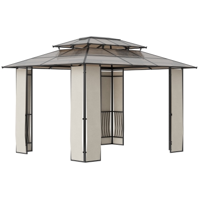 Outsunny Pavillon mit Dach aus Polycarbonatplatten, Braun, 3,65 x 3 x 2,75 m