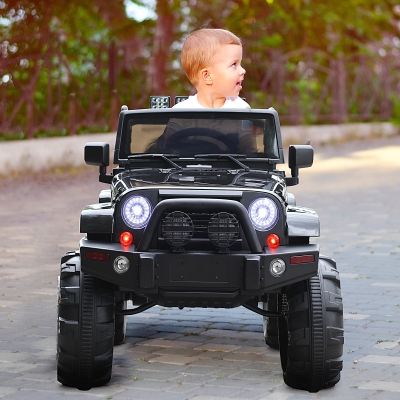 HOMCOM Coche Eléctrico Todoterreno con Mando a Distancia MP3 Luces y Sonidos Apertura de Puerta Batería 12V Control Remoto Carga 30kg para Niños +3 Años 128x78x76cm