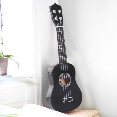 HOMCOM Portable 21 Inch Birch Wood Ukulele, 53L x 17.5W x 6.2Hcm-Black