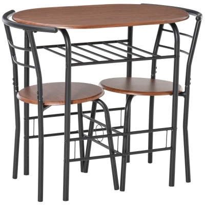 HOMCOM Set de Pranz 3 Piese Masa cu 2 Scaune Maro Lemn si Negru(m-8)