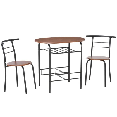 HOMCOM Set de Pranz 3 Piese Masa cu 2 Scaune Maro Lemn si Negru(m-1)
