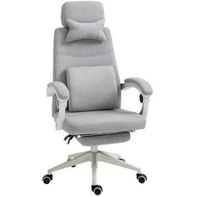 Fauteuil de bureau manager repose-pied tétière + coussin lombaires intégrés dossier inclinable lin gris