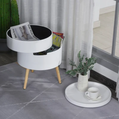HOMCOM Table basse - table de chevet avec 2 compartiments de rangement - table d'appoint bout de canapé plateau MDF - dim. Ø 38 x 48 cm - blanc