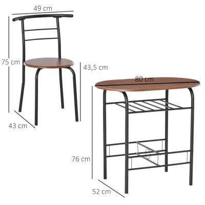 HOMCOM Set de Pranz 3 Piese Masa cu 2 Scaune Maro Lemn si Negru(m-3)