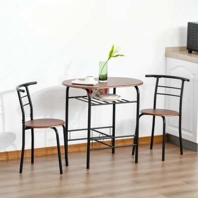 HOMCOM Set de Pranz 3 Piese Masa cu 2 Scaune Maro Lemn si Negru(m-2)