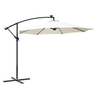 Outsunny Umbrella Parasol W/Solar Powered LED strips, Φ2.95x2.45H m-Cream