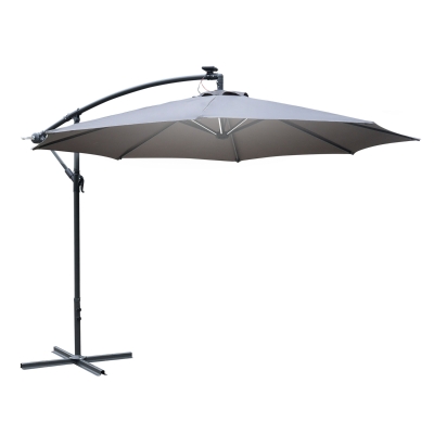 Outsunny 2.95m LED Patio Banana Umbrella Cantilever Parasol w/ Crank Cross Base