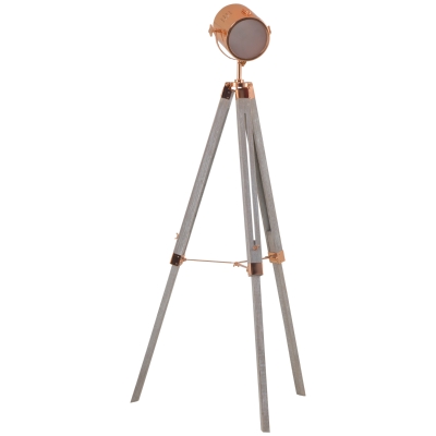 HOMCOM Industrial Tripod Floor Lamp, Nautical Searchlight with Adjustable Height, Wood Legs, E12 Lamp Base for Living Room, Bedroom, Grey and Rose Gold