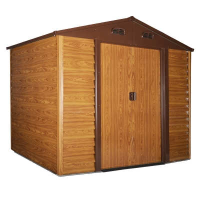 Outsunny 6.3 x 9.1ft Slatted Steel Wood Effect Garden Shed - Brown