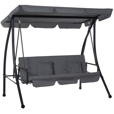 Outsunny 2-in-1 Patio Swing Chair 3 Seater Hammock Cushion Bed Tilt Canopy Garden Grey