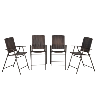 Outsunny Lot de 4 tabourets de bar pliable style colonial résine tressée chocolat