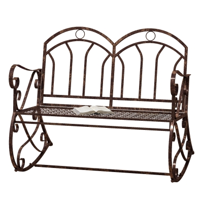 Outsunny Gartenbank Schaukelstuhl Parkbank Sitzbank Bank 2-Sitzer Metall (Modell3/ Bronze-Rot)
