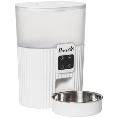 PawHut Comedero Automático para Perros y Gatos 3,5L con Pantalla LED Temporizador Grabación de Voz Programable 6 Comidas al Día y Cuenco Extraíble y Lavable 20,5x25x28 cm Blanco