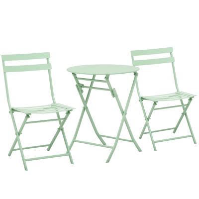 Outsunny 3 Pieces Patio Bistro Conversation Coffee Set Foldable Garden Table & Chair for Outdoor Yard Porch Poolside Balcony Green