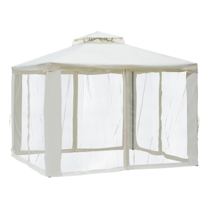 Outsunny 3x3m 2-Tier Polyester Draped Outdoor Garden Gazebo Cream White