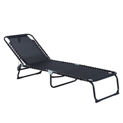 Outsunny Folding Sun Lounger, 3 Positions-Black