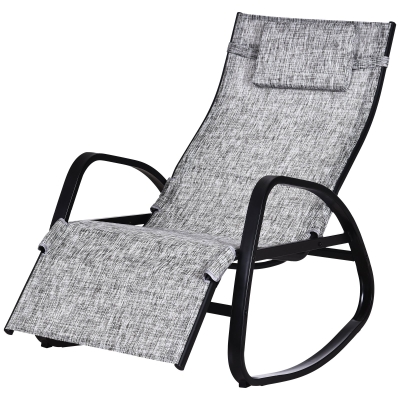 Outsunny Patio Adjustable Textilene Rocking Lounge Chair Zero Gravity Rocker Outdoor Recliner Seat w/ Pillow, Footrest