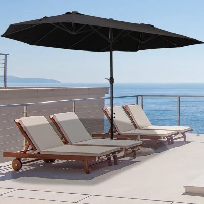Outsunny 4.6L x 2.7W Outdoor Patio Umbrella with Twin Canopy Sunshade