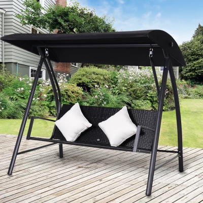 Balansoar 3 Locuri din Ratan 198x124x179cm, Negru, Outsunny
