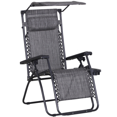 Outsunny Sun Lounger Steel Frame Zero Gravity Outdoor Garden Deck Chair w/ Canopy Grey