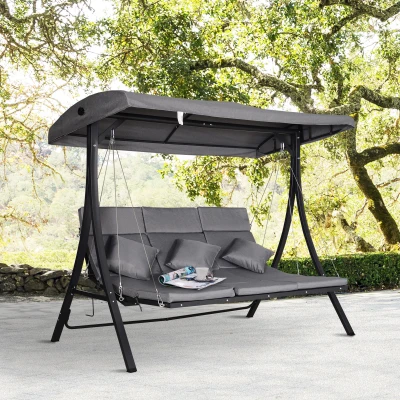 Outsunny Outdoor 3-person Metal Porch Swing Chair Chaise Lounge Bed Patio Garden Poolside