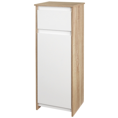 kleankin Armario Bajo para Baño Mueble Auxiliar de Madera con Cajón y Armario con 2 Estantes para Salón Dormitorio Cocina 32,6x30x90 cm Color Natural y Blanco