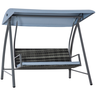 Outsunny Columpio Balancín Jardín de Ratán de 3 Plazas con Techo Ajustable y Cojín Desenfundable con Cremallera para Terraza Balcón Exterior Carga 360 kg 198x124x179 cm Gris