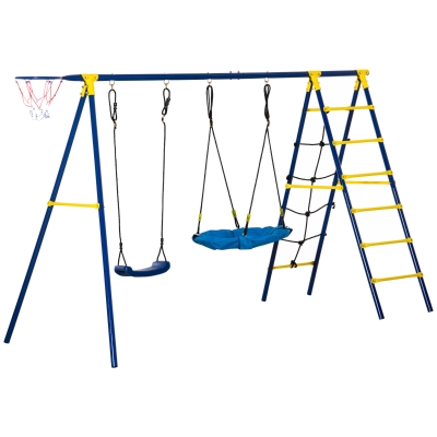 Outsunny Schaukelgerüst für Kinder zum Schaukeln und Klettern Blau+Gelb 285 x 138 x 175 cm