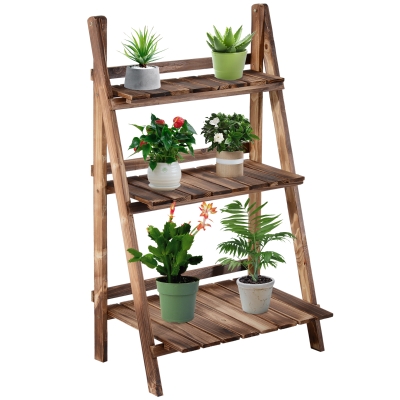 Outsunny Pflanzentreppe Blumenbank Blumentreppe Blumenregal Pflanzregal Blumenständer 3 Stufen Tannenholz Dunkelbraun 60 x 37 x 93 cm