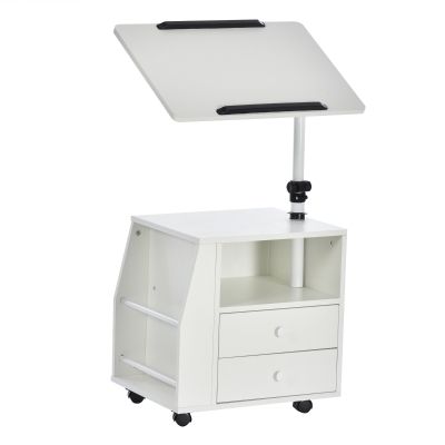 HOMCOM Particle Board 360 Rotation End Table w/ Storage Cabinet White