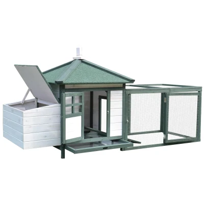 PawHut cotet de gaini, lemn 196x76x97cm, alb/verde