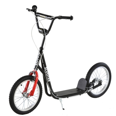 HOMCOM Kinderroller Scooter Tretroller Cityroller Kickscooter Roller Kinder Kickboard mit Luftreifen und Handbremse Scooter Kinder ab 5 Jahre 16 Zoll Schwarz 139 x 58 x 90-96 cm