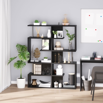 Homcom Mobilier cu Rafturi Librarie 5 Niveluri in Lemn, Negru, 120x28.6x160cm
