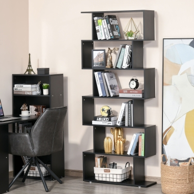 HomCom Bibliotecă Design Mobilier Birou Raft din Lemn 80x24x191cm Negru