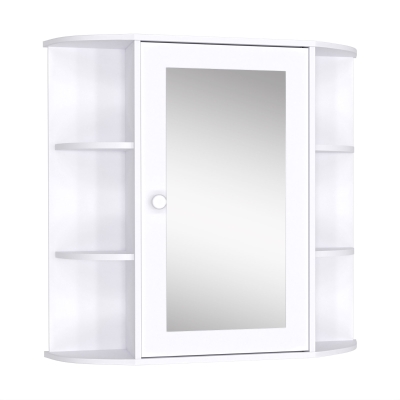 HOMCOM Armario de Baño con Espejo Mueble Colgante de Aseo con 1 Puerta 2 Estantes Interiores y 6 Estantes Laterales para Salón Cocina Dormitorio 66x17x63 cm Blanco