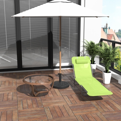 Outsunny Șezlong pentru Grădină Bronzat Pliabil cu Spătar Reclinabil din Textilenă Verde deschis