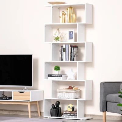 Bibliotecă din Lemn cu 6 Rafturi, 80x24x191 cm, Alb