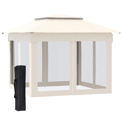 Outsunny Faltpavillon mit Seitenwänden, Cremeweiß, 3,25 x 3,25 m