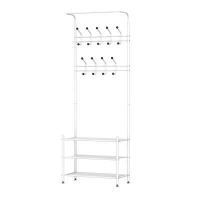 HOMCOM Móvel Cabide de Entrada com 18 Ganchos e Sapateira Armário de Entrada com Cabide com 3 Prateleiras 67x30x185cm Branco