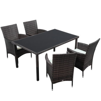 Outsunny Mobili da Giardino Set 5 Pezzi in Rattan, 4 Sedie e 1 Tavolo con Piano in Vetro Temperato