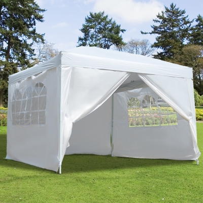 Outsunny Foisor Impermeabil cu Paneluri Laterale in Tesatura Oxford Alb, 3x3m