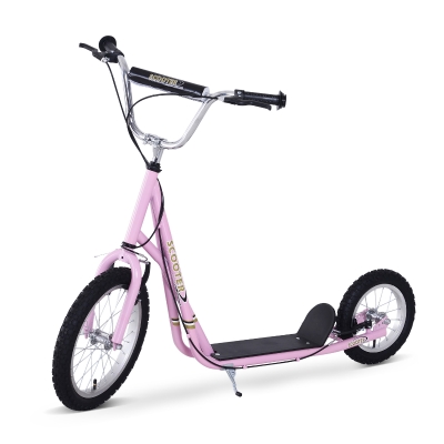 HOMCOM Kinderroller mit Bremsen 16/12 Zoll Scooter Tretroller Cityroller Kinder Roller Kickboard für 5+ Jahre Kinder Rosa 135 x 58 x 92-100 cm