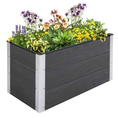 Outsunny HochbeetPflanzkasten Blumenkübel Blumenkasten wetterfest ohne Boden Grau WPC + Aluminium 100 x 50 x 50 cm