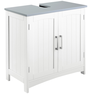 kleankin Mobile Sotto Lavabo Bagno con 2 Ante e Ripiano Regolabile, 60x33x60cm, Bianco