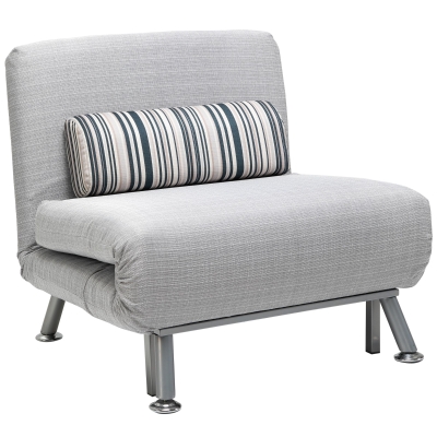 Homcom Poltrona Letto in Ferro e Cotone con Cuscino a Righe 75 x 70 x 75cm Grigio
