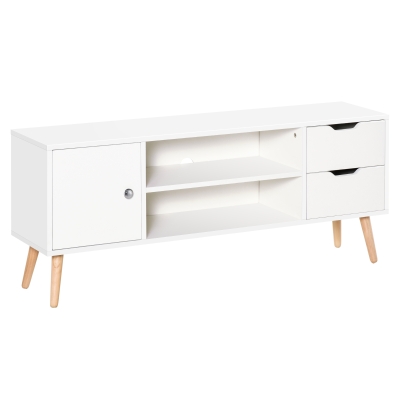 HOMCOM Mobile TV Moderno in Legno Bianco, Mobile Porta TV di Design per TV Max. 50" 120x28x44cm