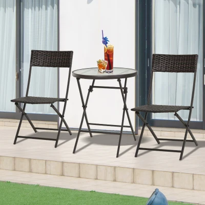 Outsunny 2-Seater Wicker Rattan Bistro Set Brown