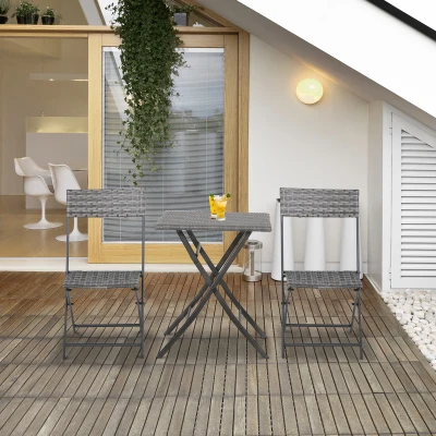 Outsunny Bistro Set 2-Seater Rattan Table & Chair Grey
